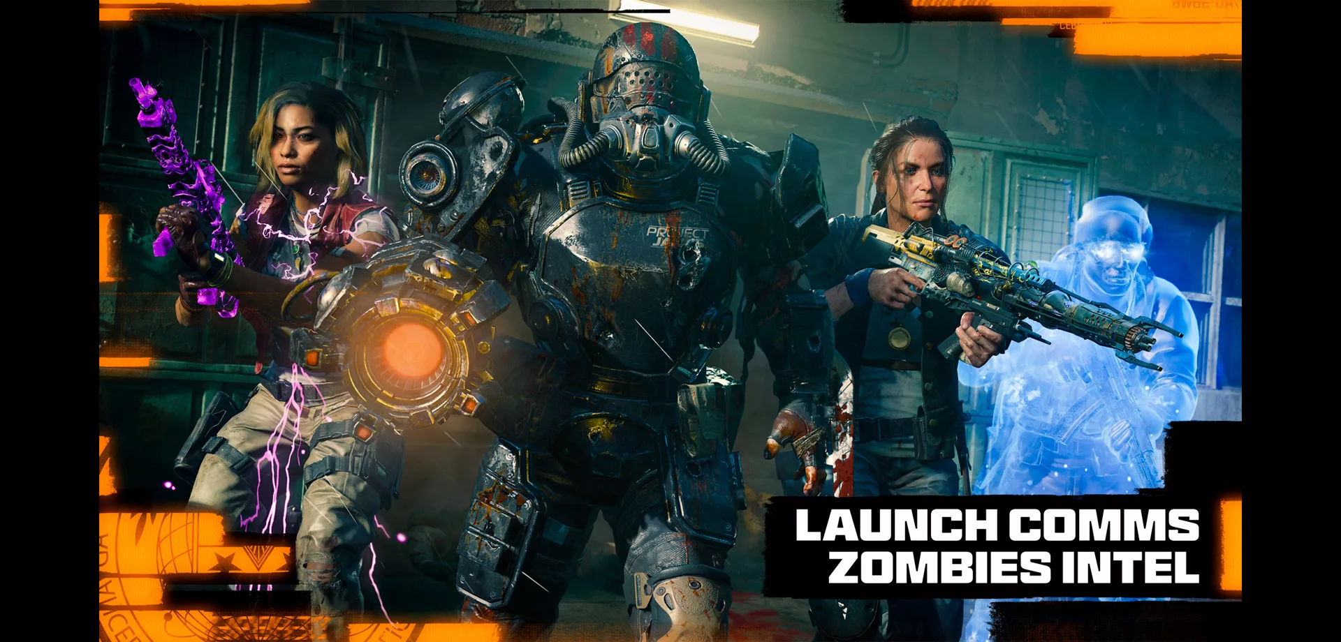 Quatro operadores com skins preparando-se para o Modo Zombies.