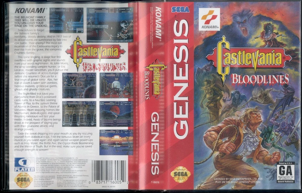 Capa de Casltevania Bloodlines do console Genesis.