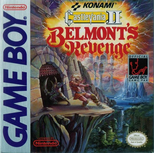 Castlevania 2 Belmont's Revenge com Christopher Belmont na base de um castelo em um penhasco lutando contra um monstro.