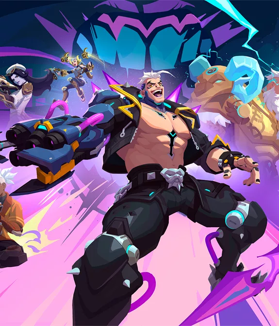 Hazard com mais 5 heróis na capa da Temporada 14 de Overwatch 2.