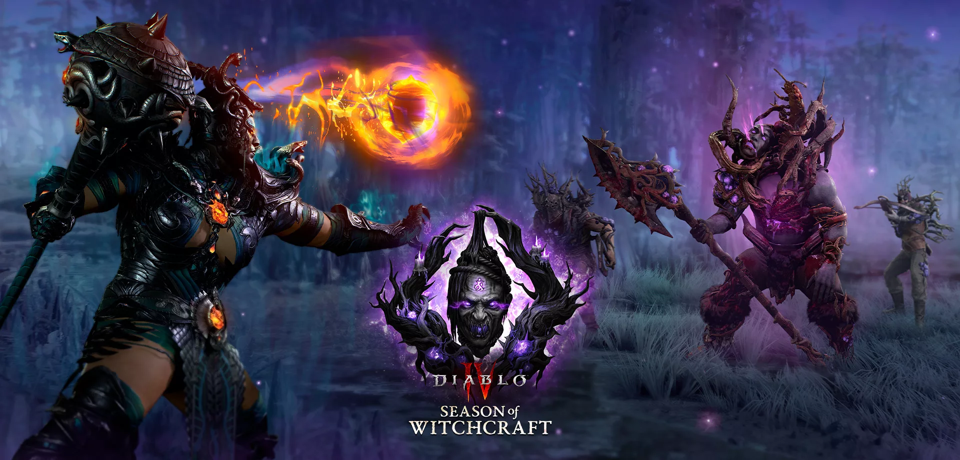 Protagonista lutando contra 3 monstros novos na Temporada da Bruxaria em Diablo 4