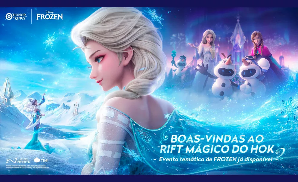 Personagens de Honor of Kings com roupas do evento temático de Frozen.