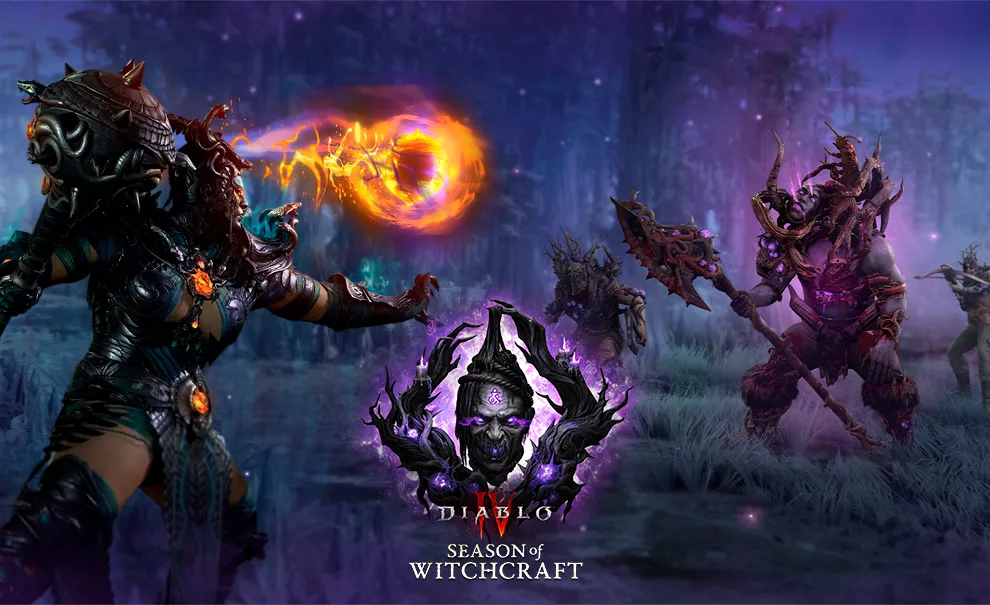 Protagonista lutando contra 3 monstros novos na Temporada da Bruxaria em Diablo 4