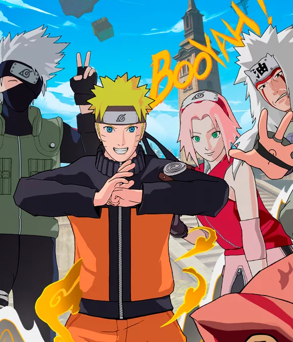 Naruto e outros personagens no jogo Free Fire.