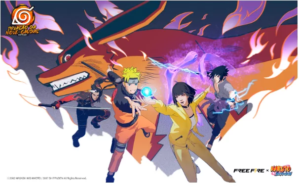 Nove Caudas, Naruto e personagens de Free Fire.