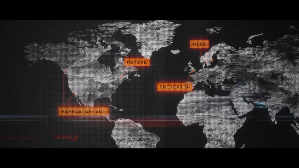 Mapa com localização das empresas Criterion, Dice, Ripple Effect e Motive.
