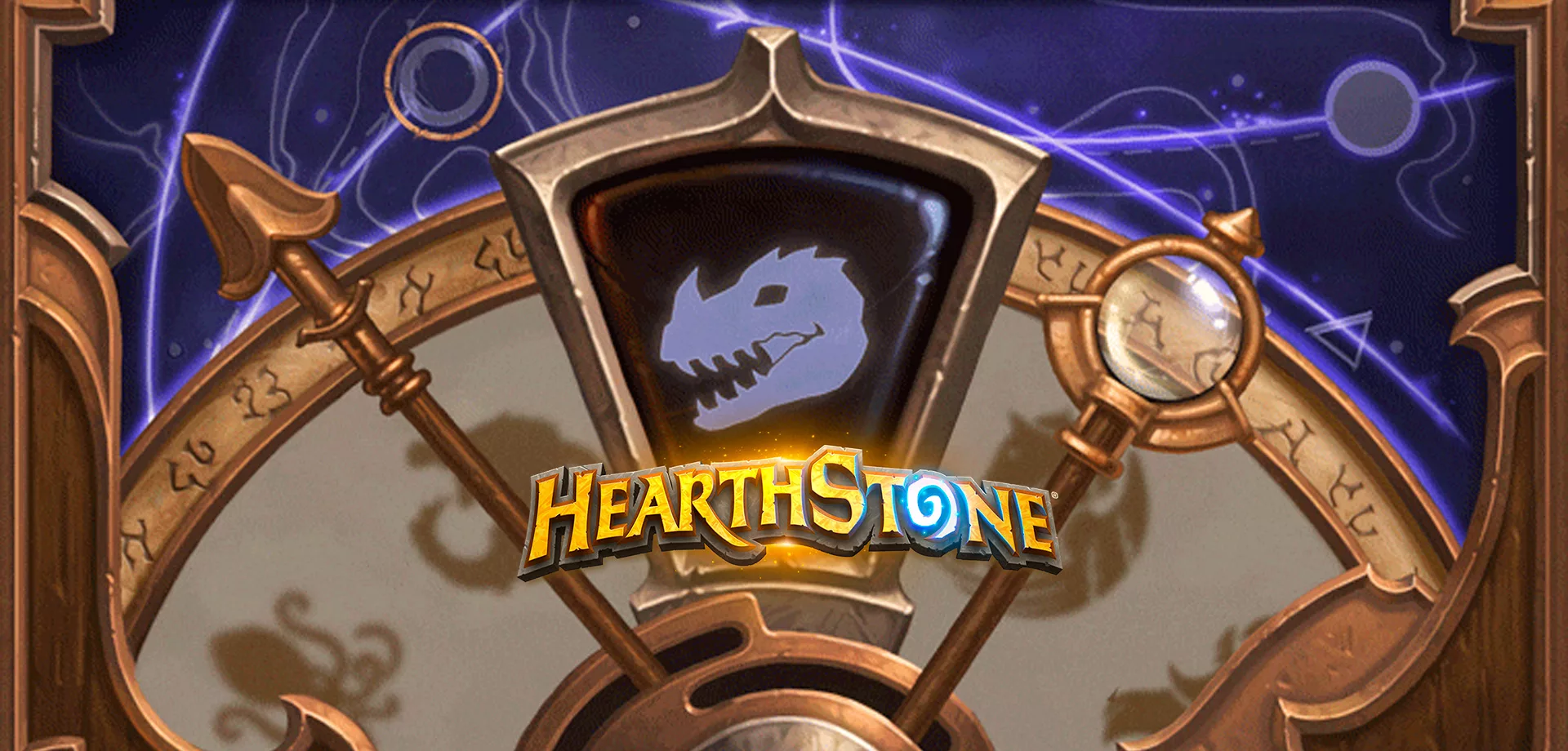 Logo de Hearthstone e imagem do Ano do raptor ao fundo.