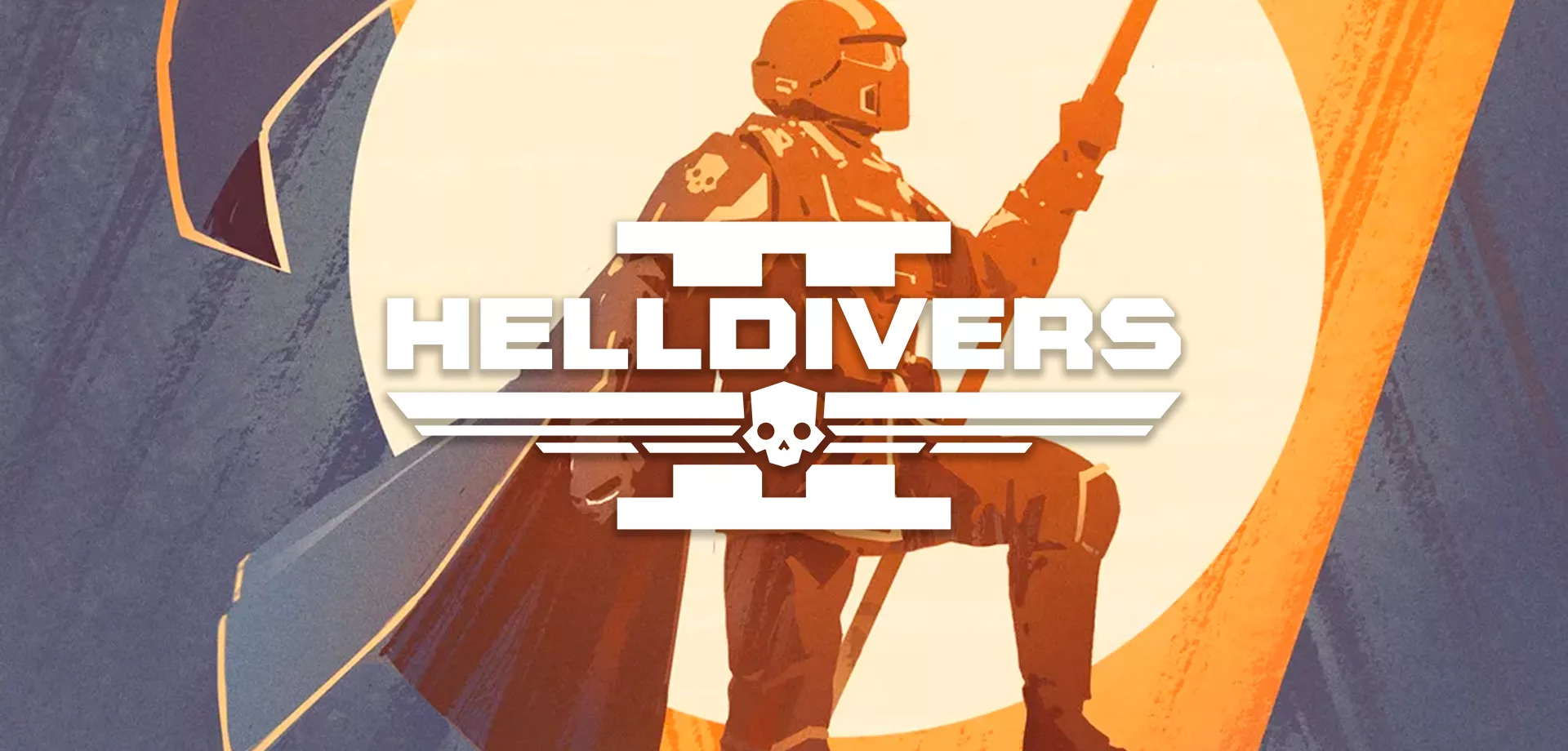 Soldado de Helldivers 2 segurando uma bandeira em um desenho simulando pintura.