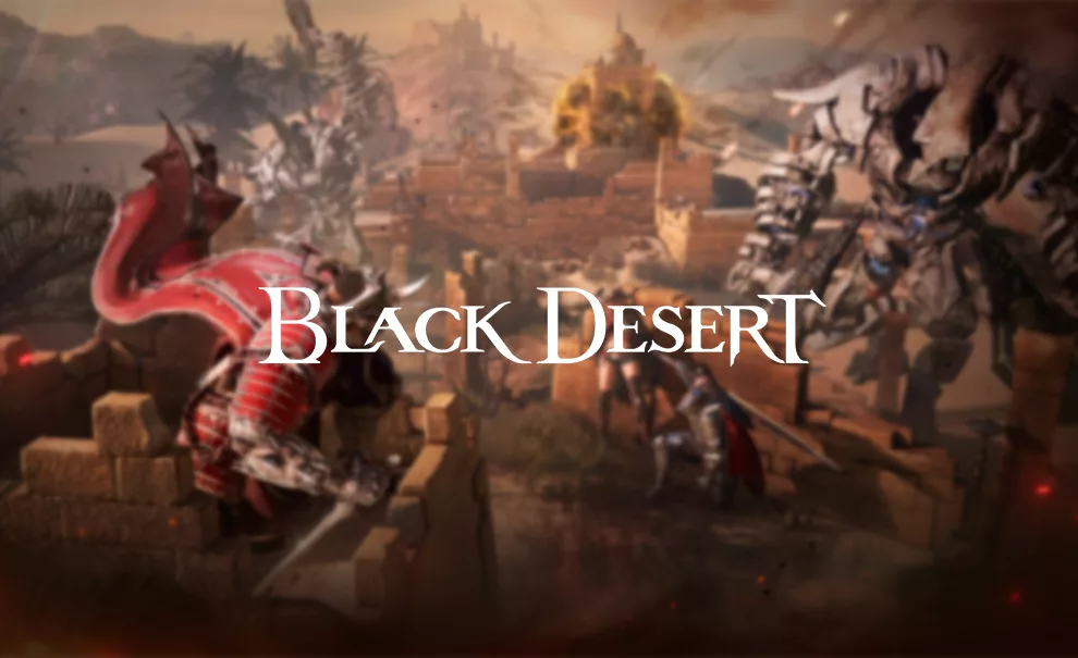 Personagens de Black Desert em uma localização de ruínas enfrentando monstros.