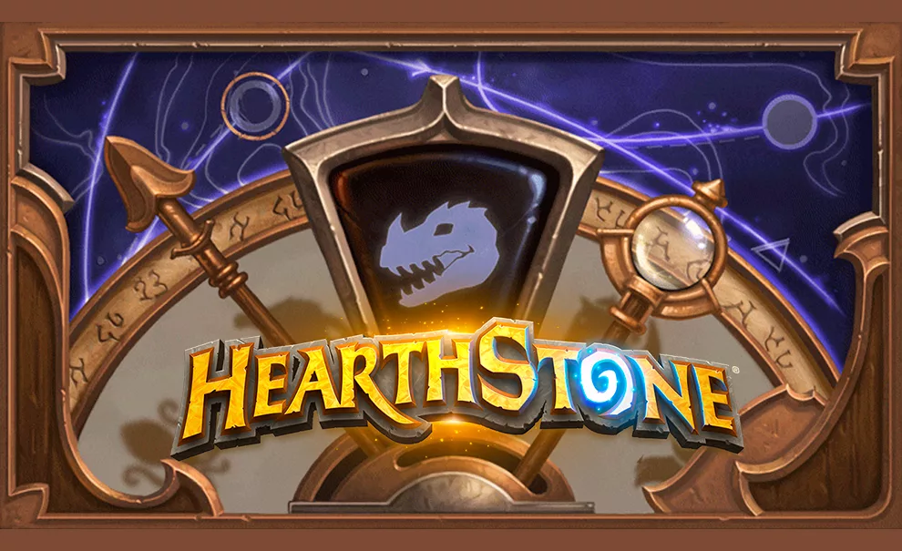 Logo de Hearthstone e imagem do Ano do raptor ao fundo.