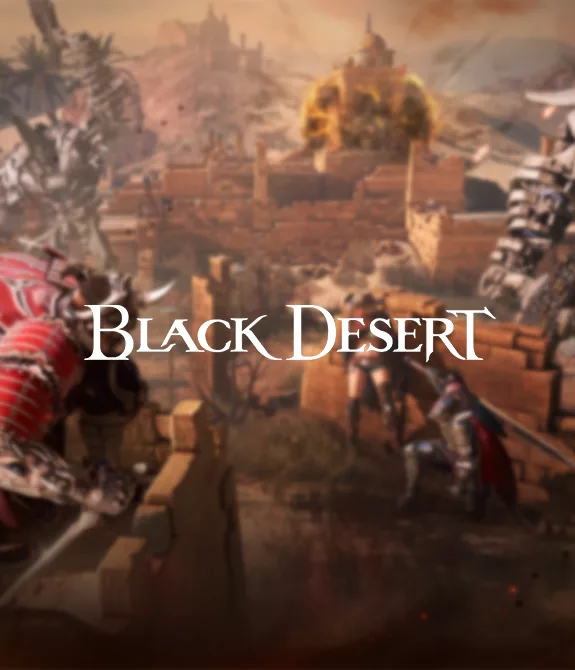 Personagens de Black Desert em uma localização de ruínas enfrentando monstros.