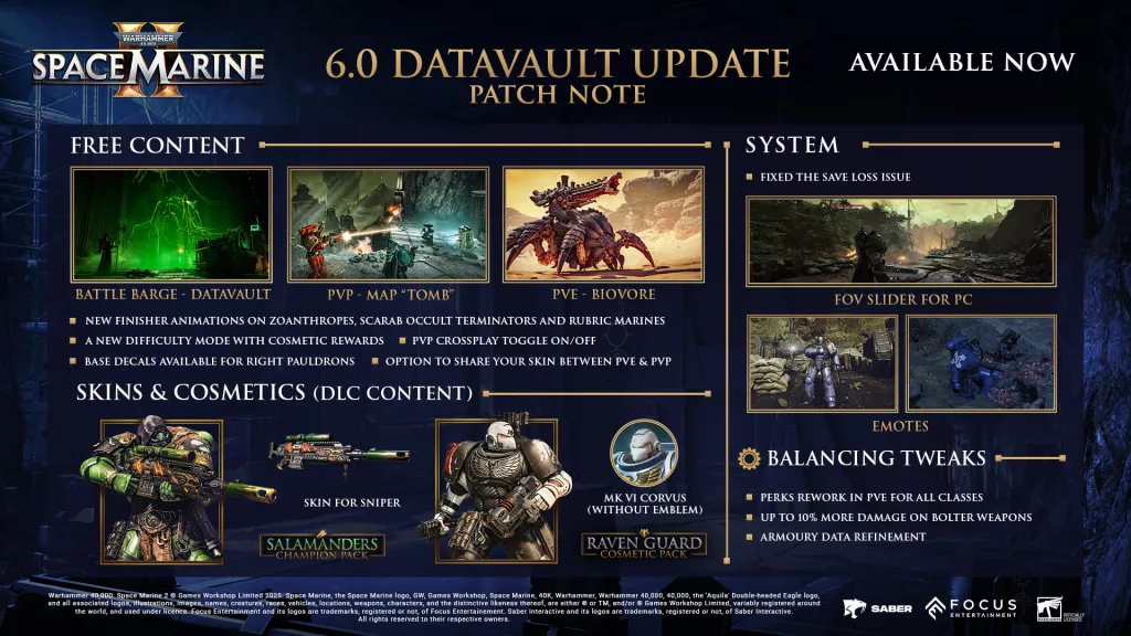 Atualização cofre de dados de Warhammer 40k Space Marine 2 mostrada em uma imagem.