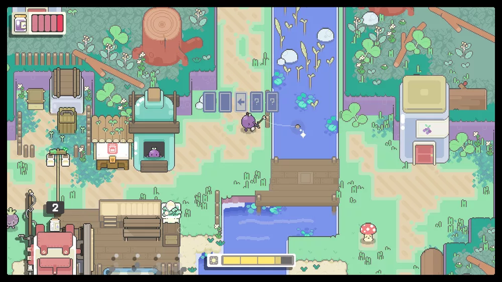 Concord pescando em The Grove no garden Story.