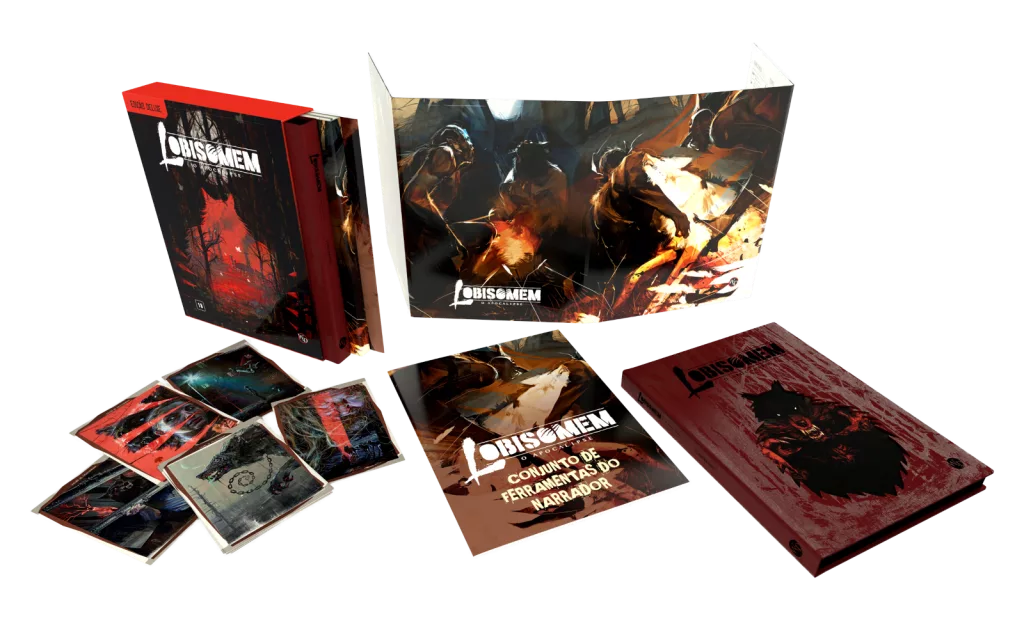 Edição Deluxe com vários livros, escudo do mestre e conjunto de ferramentas.