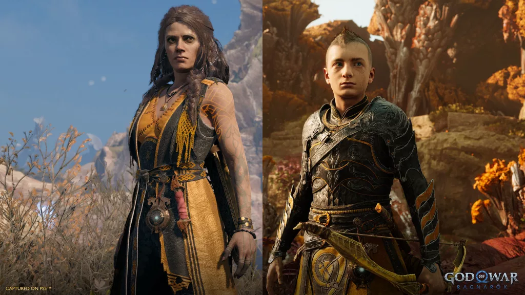 Freya e Atreus com as vestes do Odisseia negra.