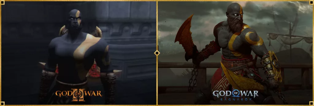 God of War 2 e God of War Ragnarök lado a lado com a coleção odisseia Negra.