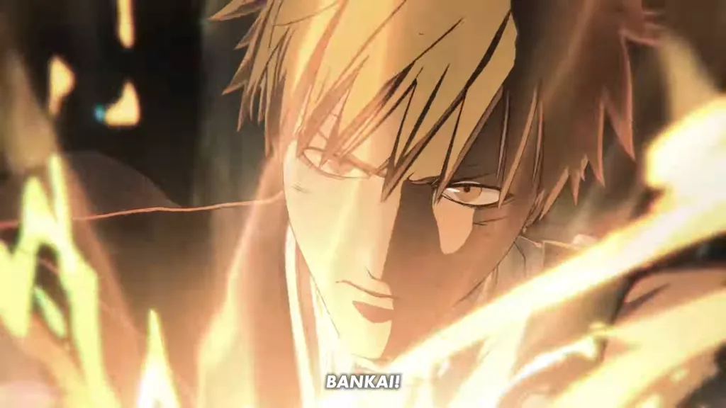 O clássico Bankai com imagem de Ichigo de frente e iluminado por uma luz forte.