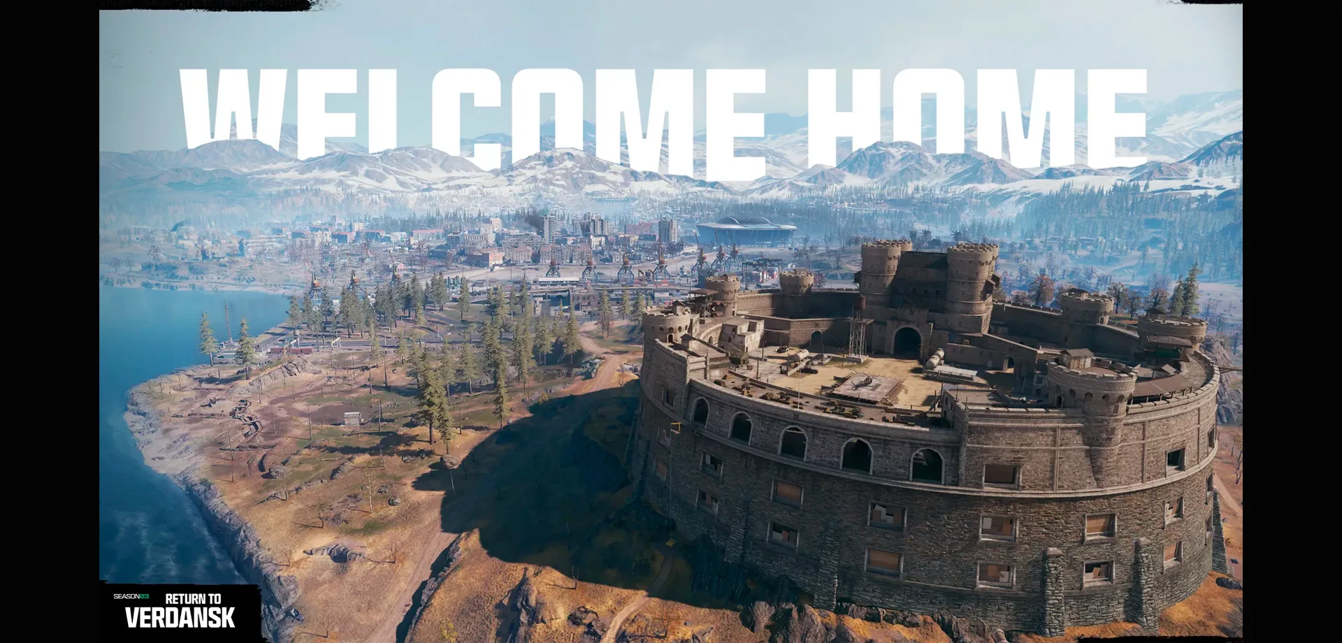 Tela da Nova Verdansk e a frase Welcome Home.