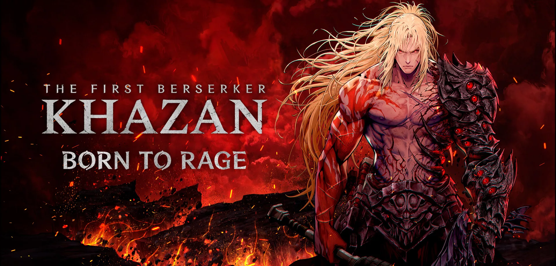 Khazan ao lado da Logo de The First Berserker.