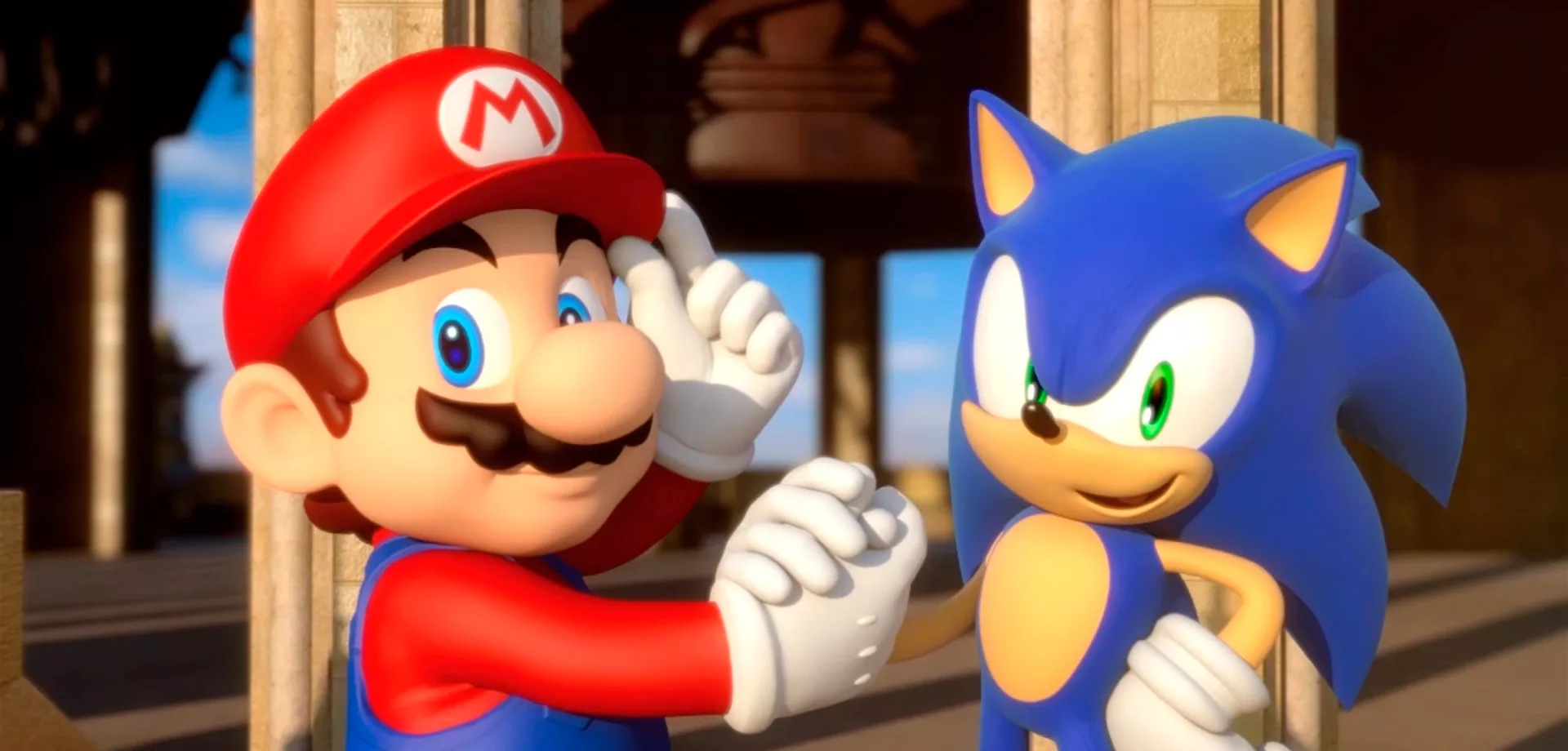 Mario e Sonic em imagem genérica só pra fingir que vai ter filme deles de verdade, mas era 1º de Abril.