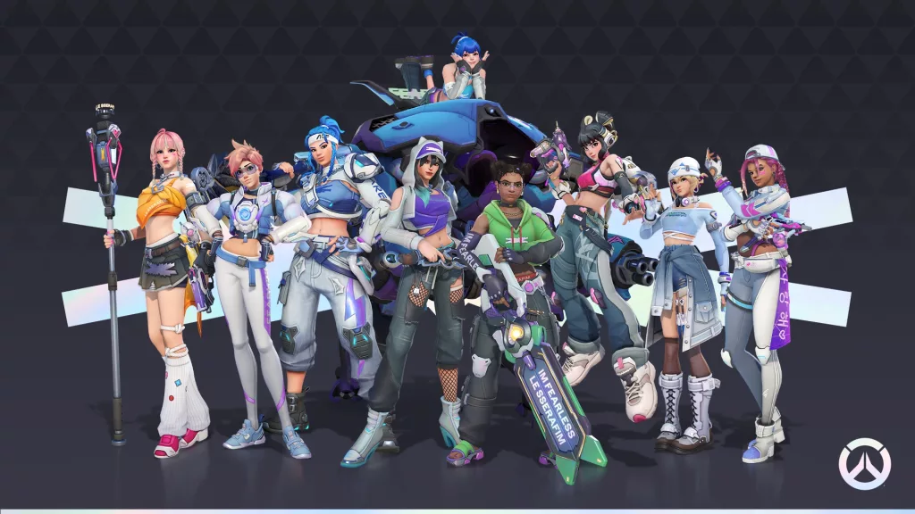 Personagens de Overwatch 2 com Skins Le Sserafim