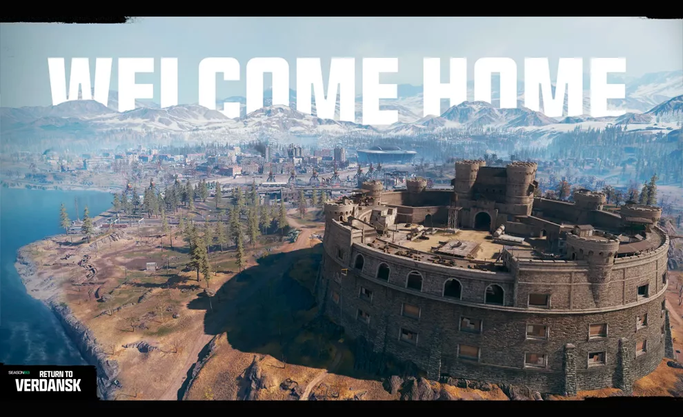 Tela da Nova Verdansk e a frase Welcome Home.