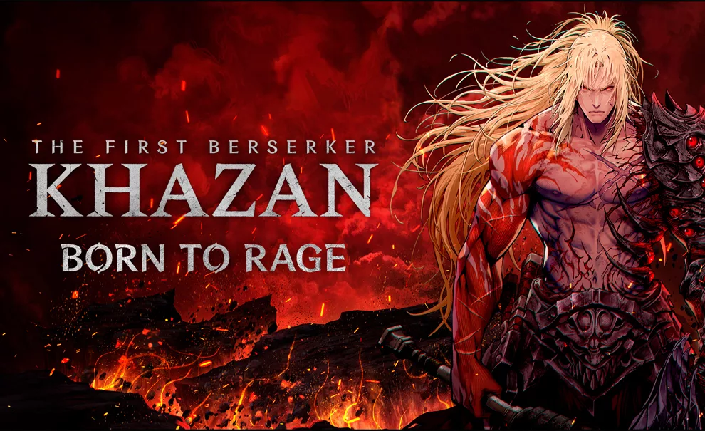 Khazan ao lado da Logo de The First Berserker.
