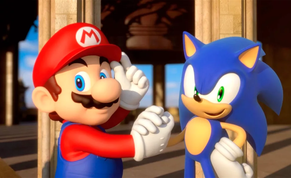 Mario e Sonic em imagem genérica só pra fingir que vai ter filme deles de verdade, mas era 1º de Abril.