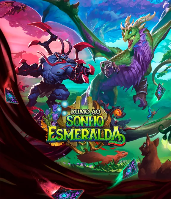 Um demônio e um dragão na capa de Hearthstone Rumo ao Sonho Esmeralda.