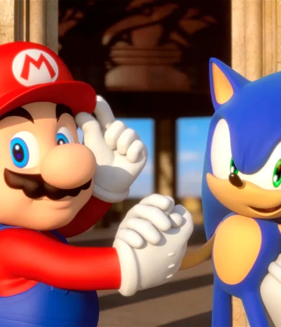 Mario e Sonic em imagem genérica só pra fingir que vai ter filme deles de verdade, mas era 1º de Abril.