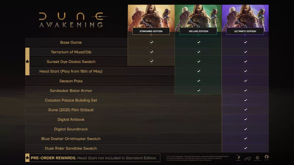 Variações das 3 edições de Dune:Awakening.