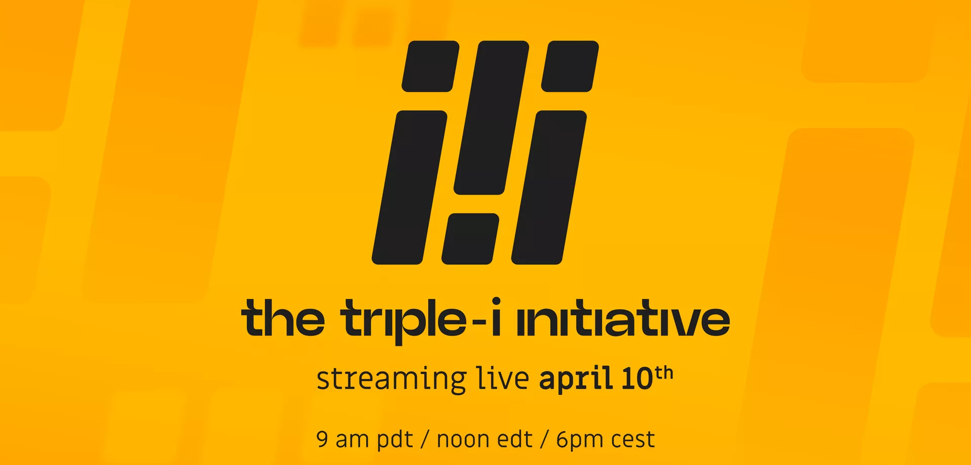 Fundo amarelo, inscrições sobre a live da The Triple-i Initiative e sua logo.