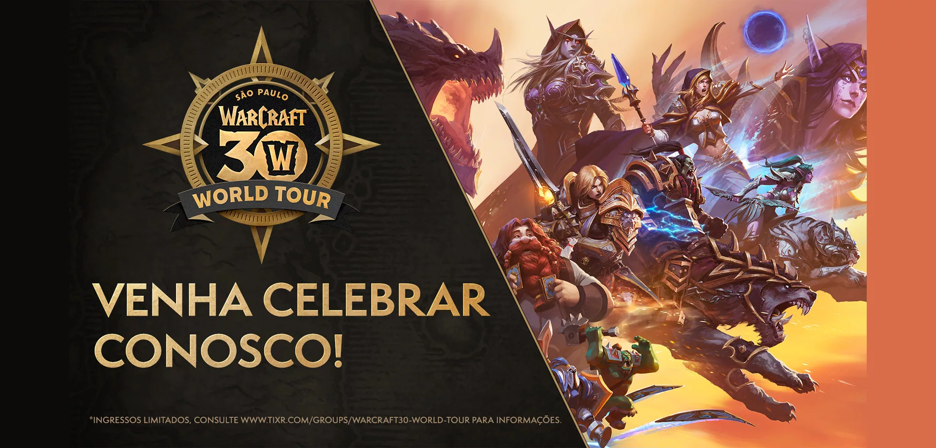 Capa de 30 anos de Warcraft celebração em São Paulo.