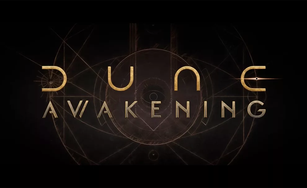 Logo de Dune Awakening com fundo estilizado.
