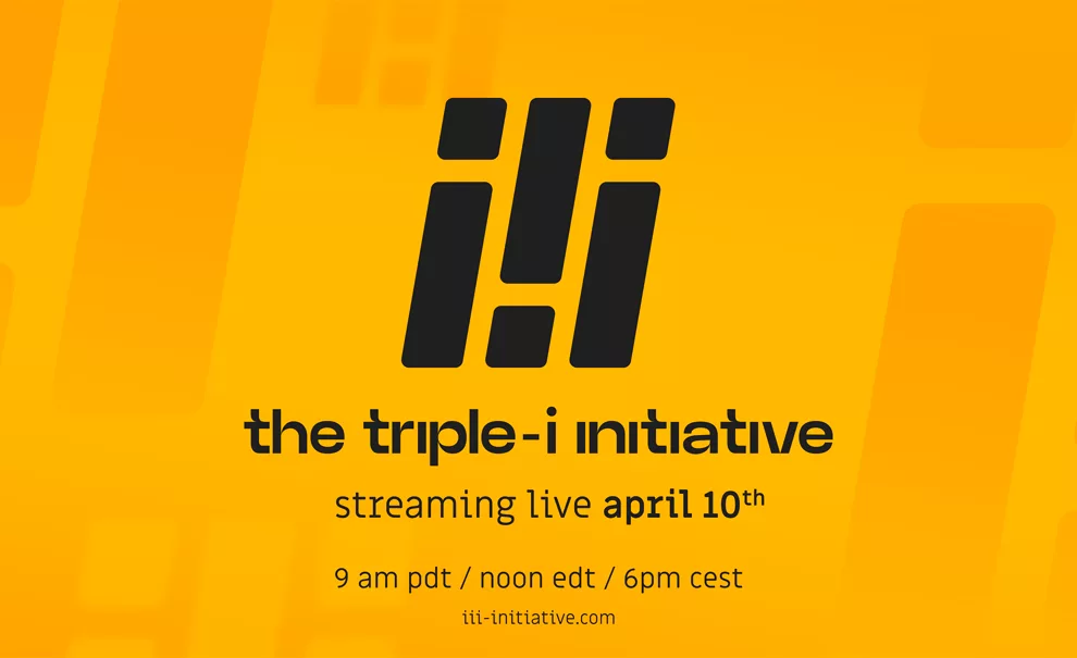 Fundo amarelo, inscrições sobre a live da The Triple-i Initiative e sua logo.