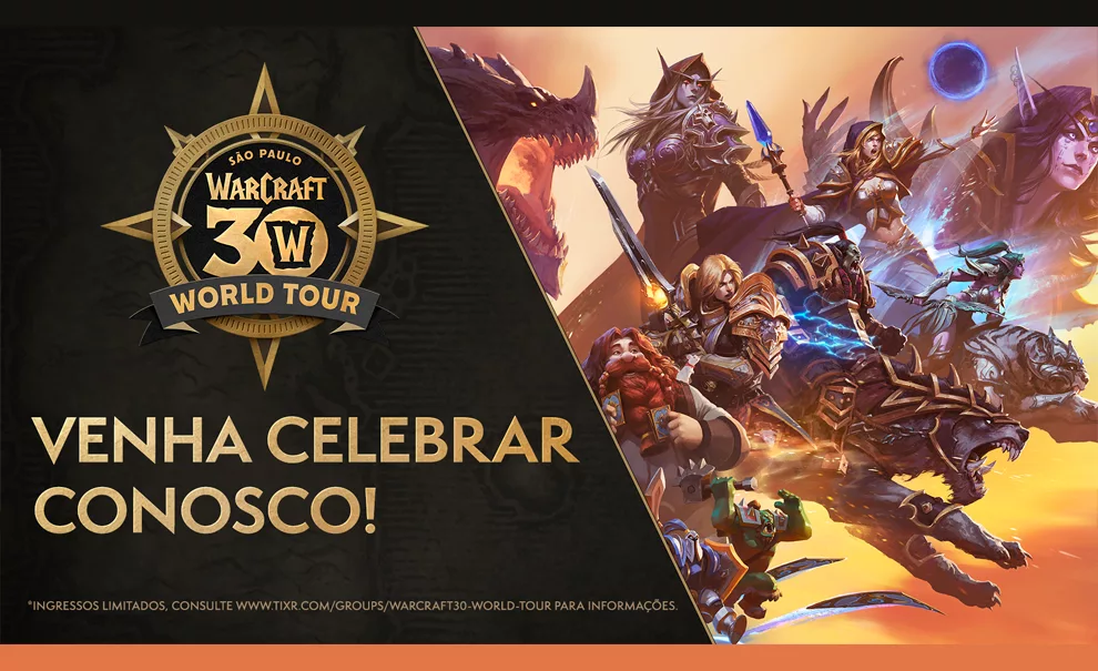 Capa de Warcraft 30 anos celebração em São Paulo.