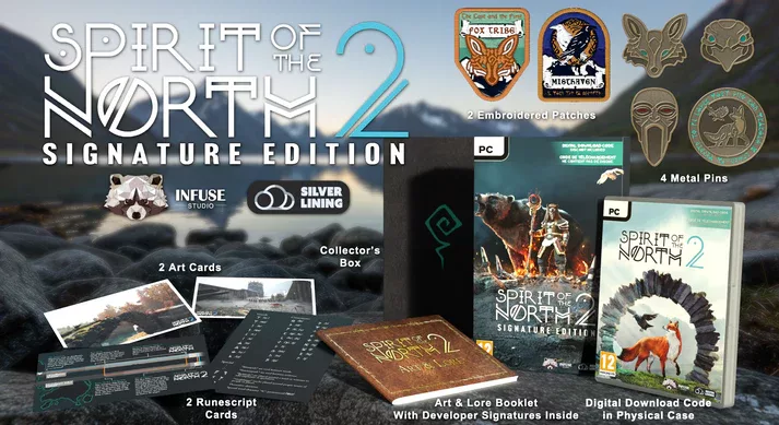 Siganure Edition de Spirit of the North 2 com vários itens físicos.