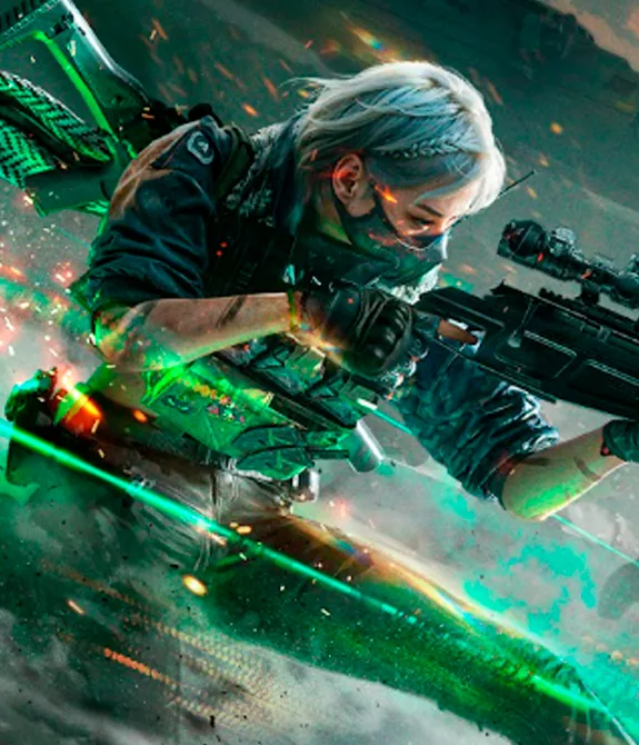 Imagem de lançamento do Garena Delta Force Mobile com 3 operadores armados olhando para a direita da tela em posição de ataque.
