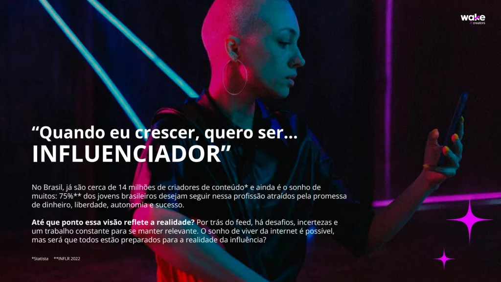 Estudo da Wakefala também da quantidade de influenciadores no Brasil e a vontade dos jovens de trabalhar na área.