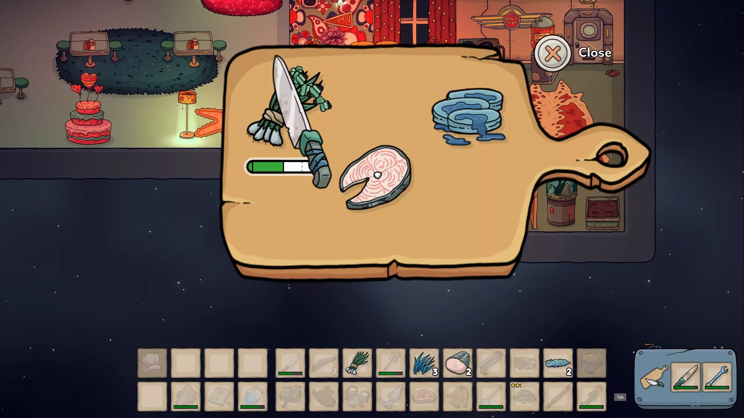 Exemplo de um dos mini-games de cozinhar - Imagem: Blue Goo Games