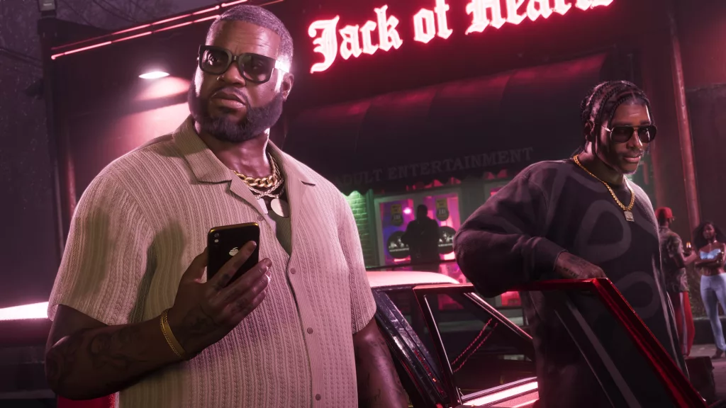 Boobie e Dre'Quan na frente da Boate Jack of Hearts.