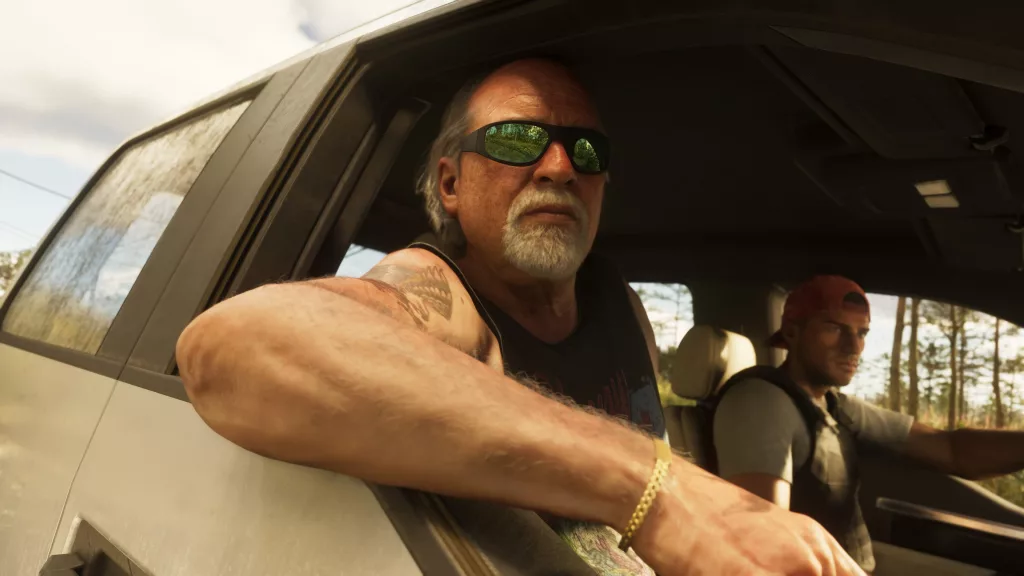 Brian dentro do carro junto de Jason.