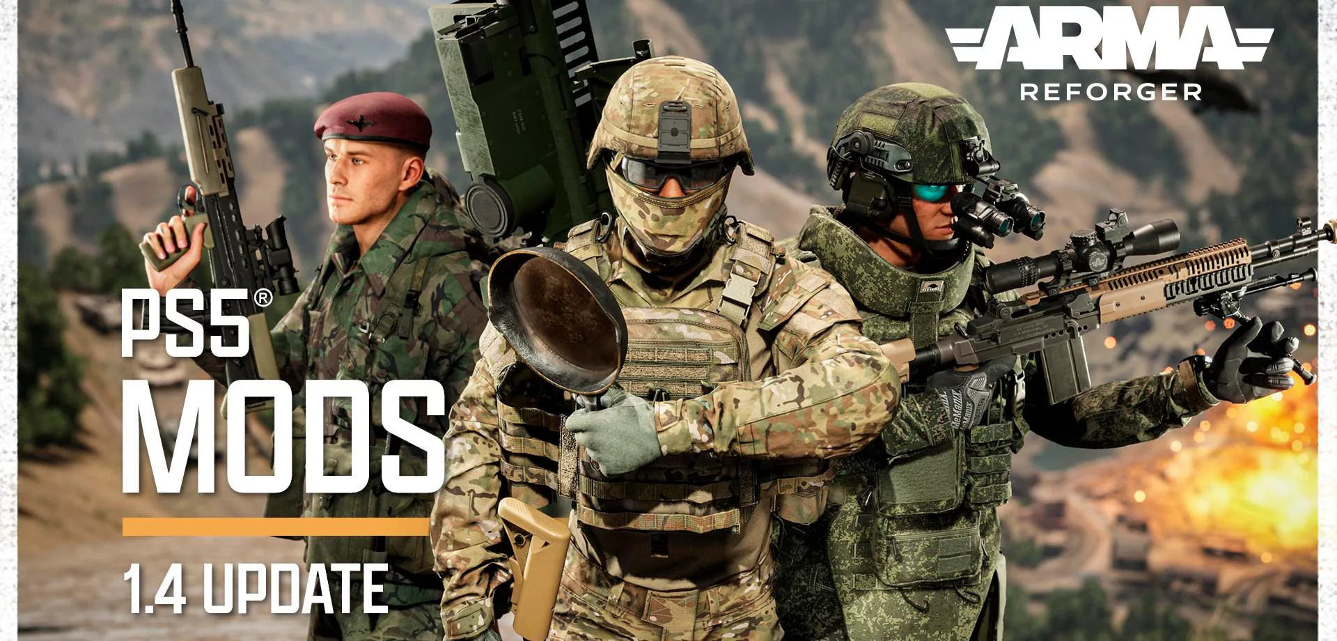 Soldados de Arma Reforger com vários itens de MODs possíveis na atualização 1.4 para PS5.
