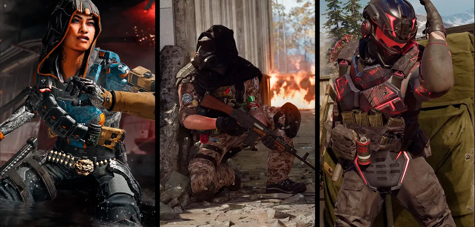 3 personagens distintos em locais seprapados em capa utilizada para falar sobre o Ricochet Anti-Cheat de COD.