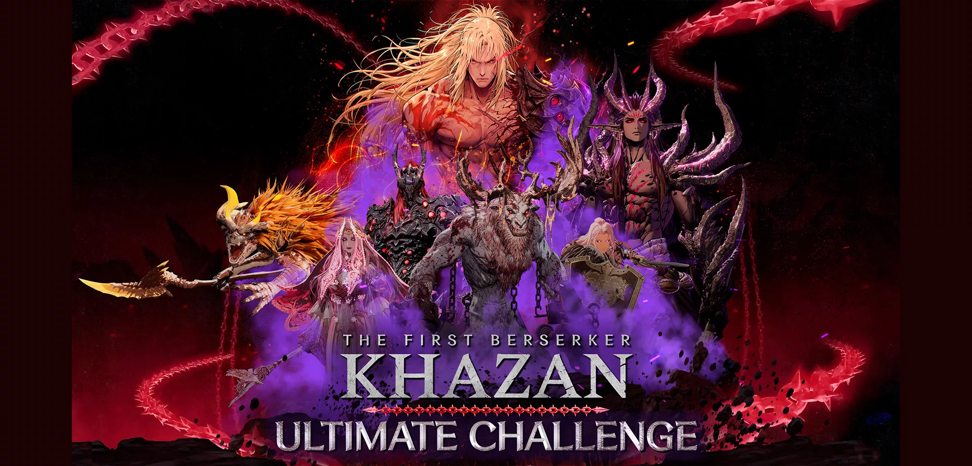 Capa de The First Berserker Khazan Ultimate Challenge com Khazan e vários chefes do jogo.