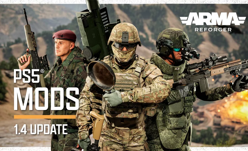 Soldados de Arma Reforger com vários itens de MODs possíveis na atualização 1.4 para PS5.