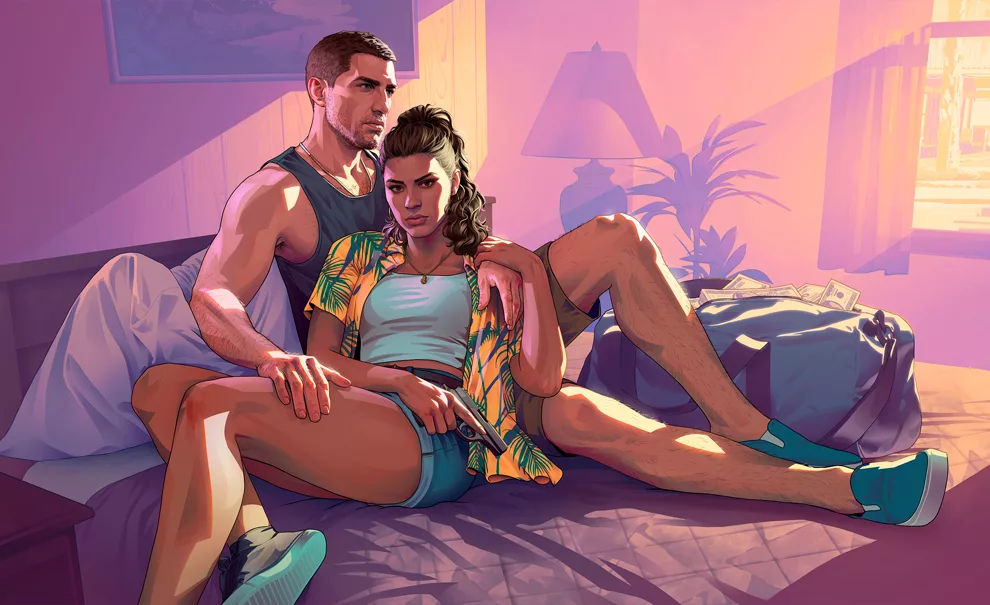 Jason e Lucia em Hotel em imagem de GTA 6 para o artigo com mais Personagens.