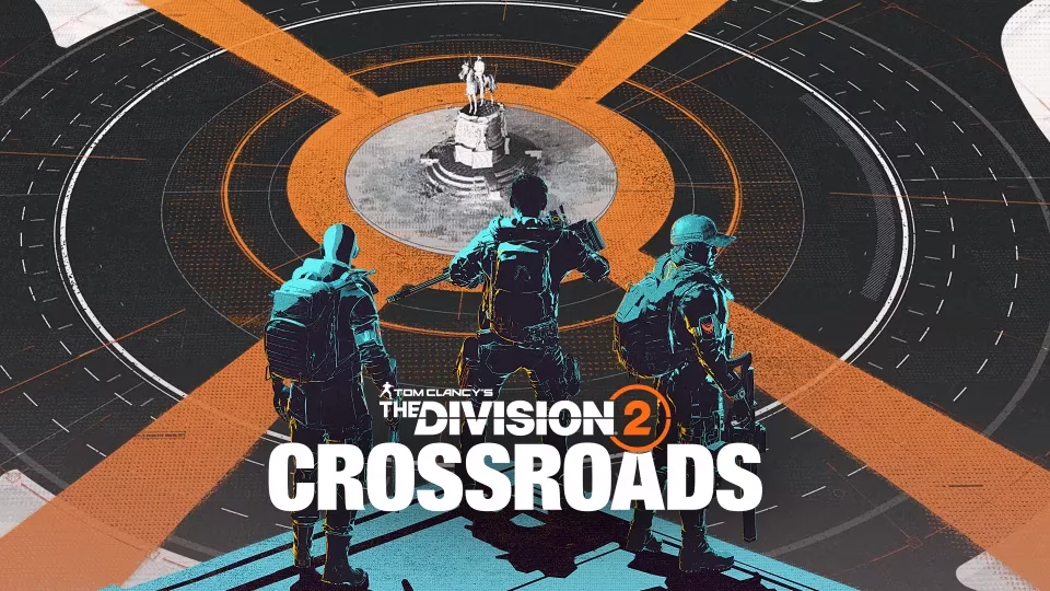 Imagem de The division 2 Crossroads, nova temporada do jogo. 3 operadores, em cima da ponta de um prédio olhando a encruzilhada de um monumento.