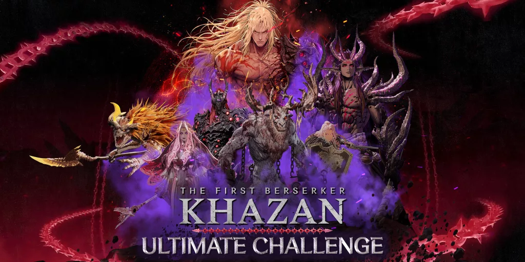 Capa de The First Berserker Khazan Ultimate Challenge com Khazan e vários chefes do jogo.