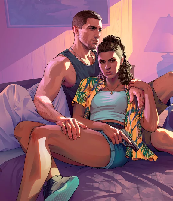 Jason e Lucia em Hotel em imagem de GTA 6 para o artigo com mais Personagens.